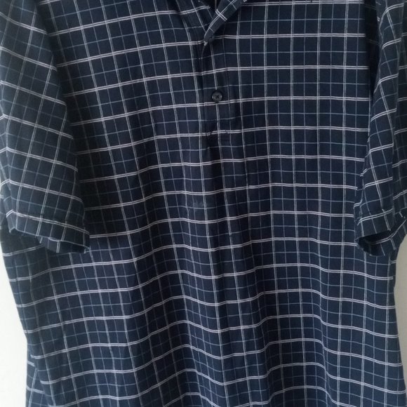 Greg Norman Polo Shirt Men Large Dark Blue Check Shark Golf Casual Short Sleeve - Picture 5 of 6